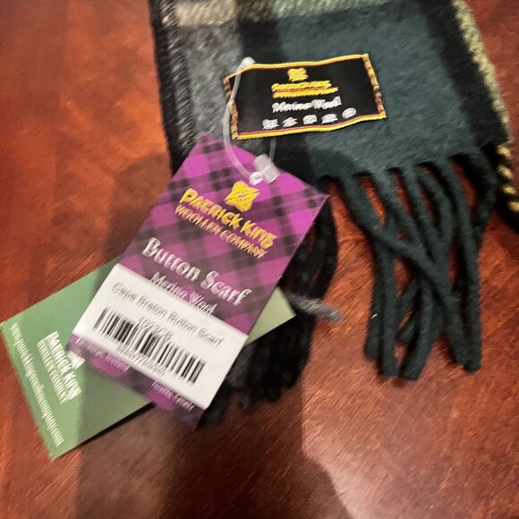 Patrick King Merino‎ Wool Green Plaid Button Scarf With Fringe Trim scottish - Picture 5 of 9